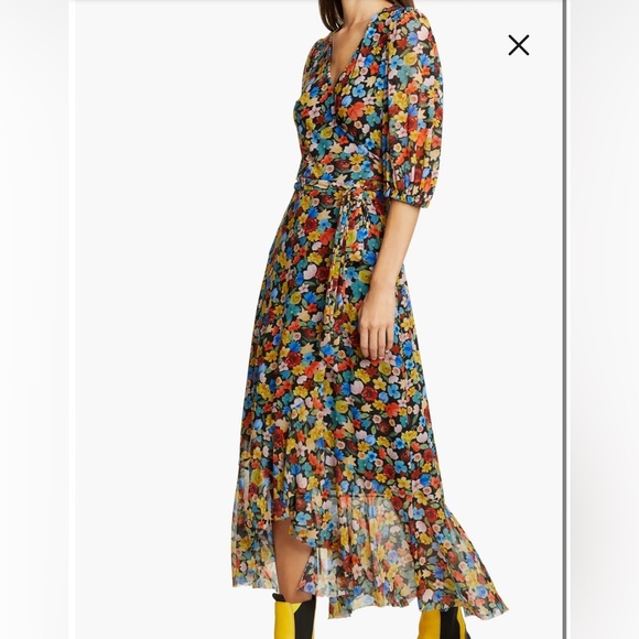Ganni || Floral Print Mesh Midi Wrap Dress, Size 38 (medium) worn once - Picture 2 of 10